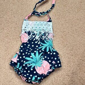 Catpapa Baby Girl Ruffled Polka Dot Pineapple Romper Jumpsuit 90 (18-24m)